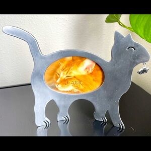 Cat Picture Frame With Hanging Fish Stainless Steel 14" x 10” 5x3” Metal Carr